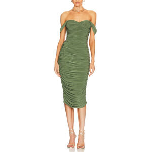 Norma Kamali 'Walter' Green Off Shoulder Midi Dress Size L